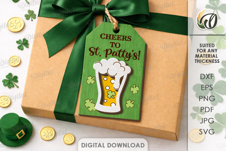 St. Patrick’s Day Gift Tag Laser Cut. Gift Label SVG