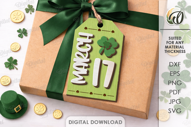 St. Patrick’s Day Gift Tag Laser Cut. Gift Label SVG