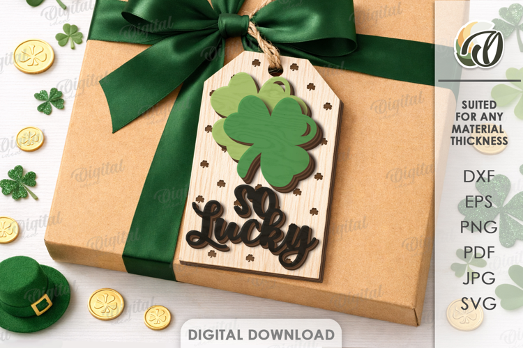 St. Patrick’s Day Gift Tag Laser Cut. Gift Label SVG