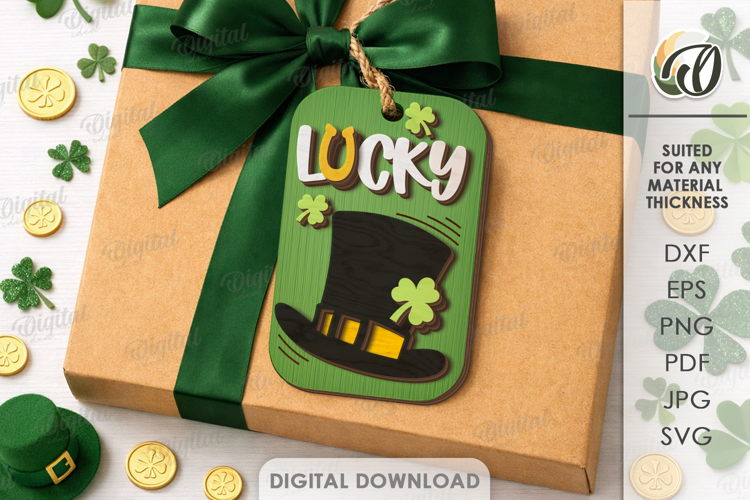 St. Patrick’s Day Gift Tag Laser Cut. Gift Label SVG