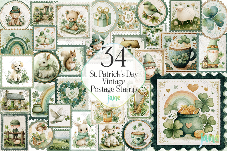 St. Patrick’s Day Vintage Postage Stamp Bundle