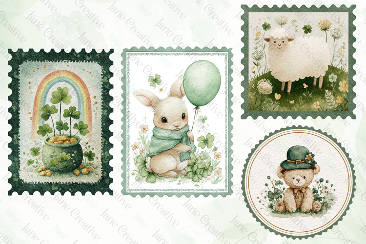 St. Patrick’s Day Vintage Postage Stamp Clipart