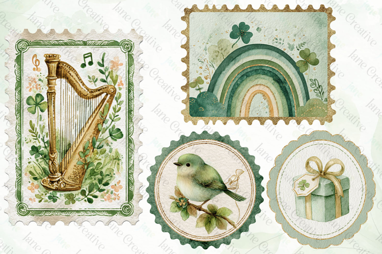 St. Patrick’s Day Vintage Postage Stamp Clipart