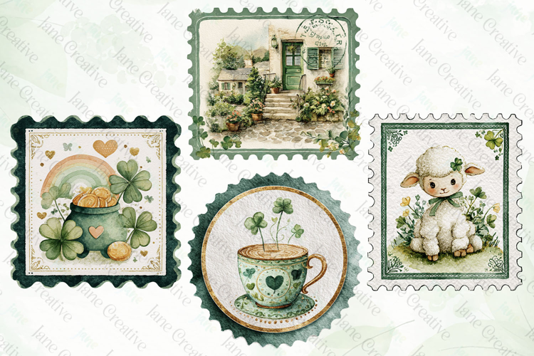 St. Patrick’s Day Vintage Postage Stamp Clipart