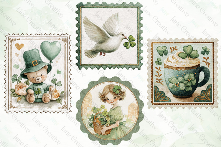 St. Patrick’s Day Vintage Postage Stamp Clipart