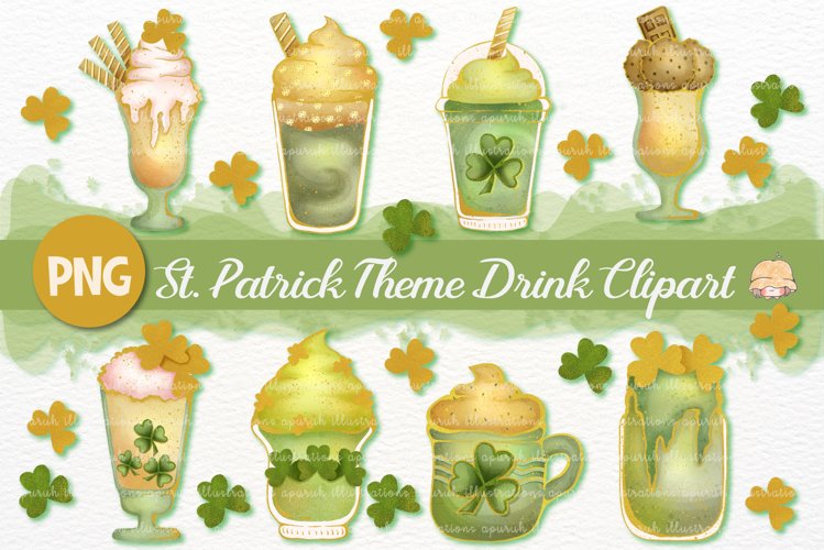 St. Patrick's Coffee Drinks Watercolor Clipart Collection example image 1