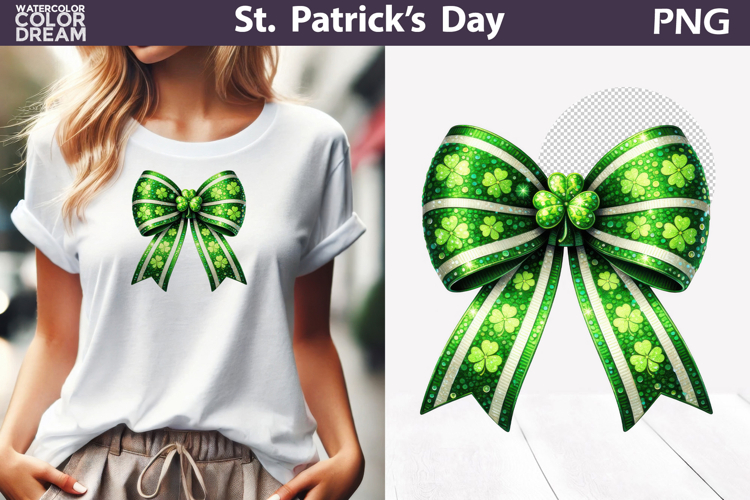St. Patricks Day Clipart | Green Bow Clover Sublimation