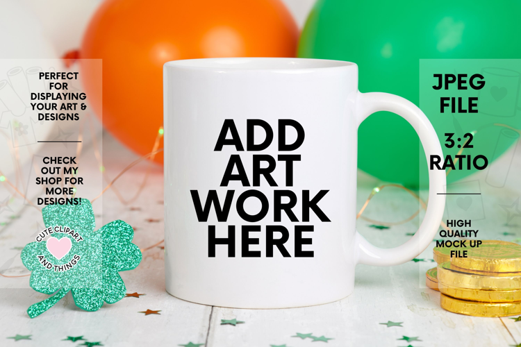 St Patricks Day Mug Mock Up | 11oz Mug Mock Up With Balloons
