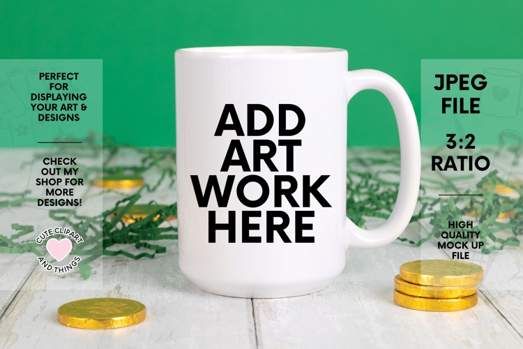 St Patricks Day Mug Mock Up | 15oz Mug Mock Up With Coins