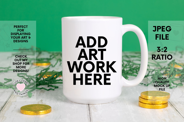 St Patricks Day Mug Mock Up | 15oz Mug Mock Up With Coins