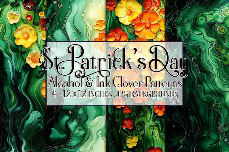 Alcohol Ink Clover Patterns, St Patricks Day Patterns, s12