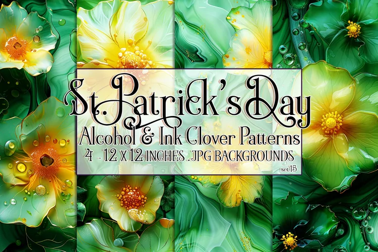 Alcohol Ink Clover Patterns, St Patricks Day Patterns, s15