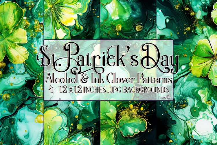 Alcohol Ink Clover Patterns, St Patricks Day Patterns, s16