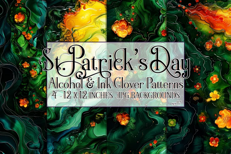 Alcohol Ink Clover Patterns, St Patricks Day Patterns, s17