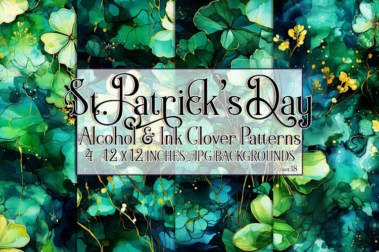 Alcohol Ink Clover Patterns, St Patricks Day Patterns, s18