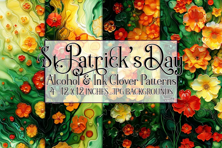 Alcohol Ink Clover Patterns, St Patricks Day Patterns, s19