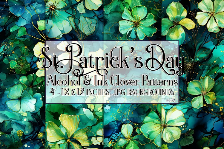 Alcohol Ink Clover Patterns, St Patricks Day Patterns, s3