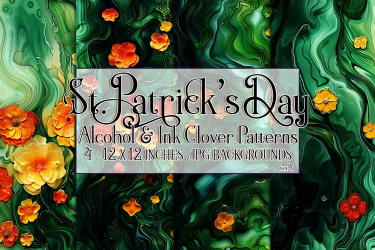 Alcohol Ink Clover Patterns, St Patricks Day Patterns, s4