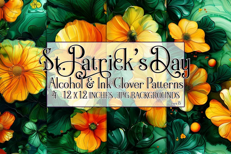 Alcohol Ink Clover Patterns, St Patricks Day Patterns, s5