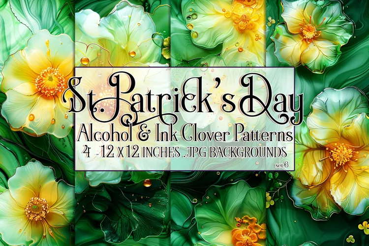 Alcohol Ink Clover Patterns, St Patricks Day Patterns, s6