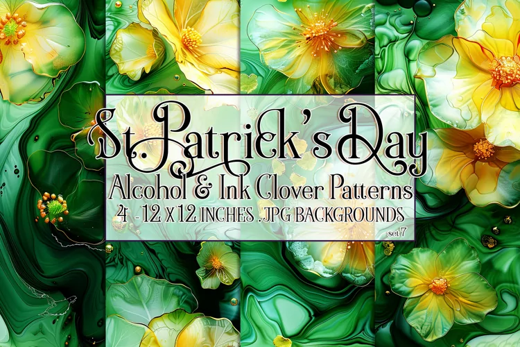 Alcohol Ink Clover Patterns, St Patricks Day Patterns, s7