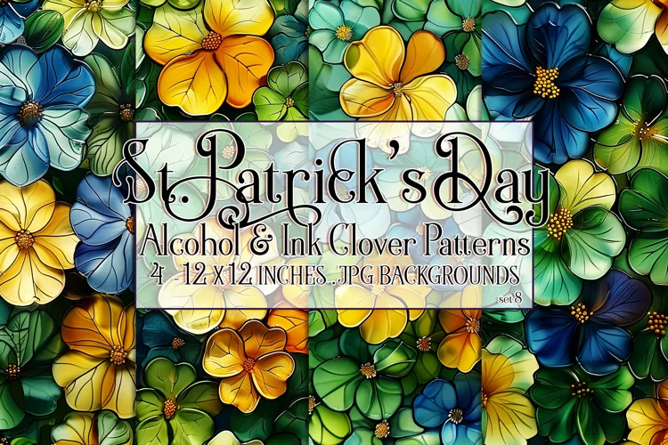Alcohol Ink Clover Patterns, St Patricks Day Patterns, s8