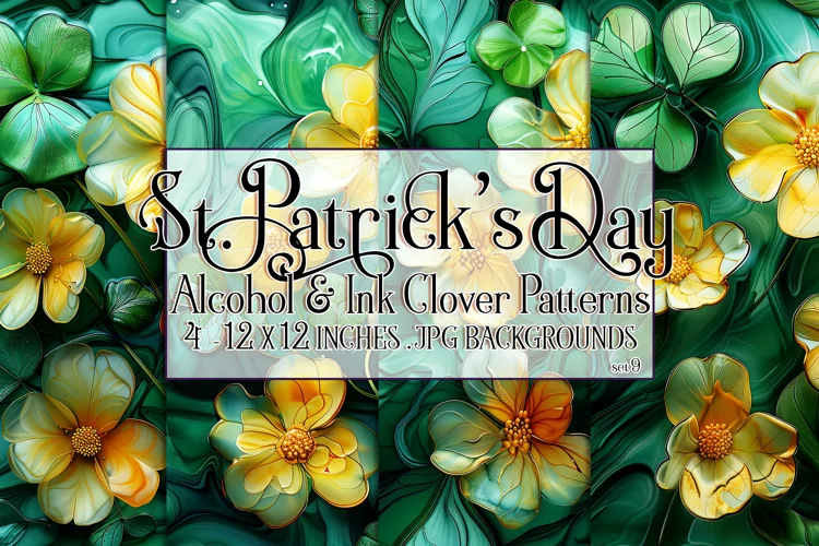 Alcohol Ink Clover Patterns, St Patricks Day Patterns, s9