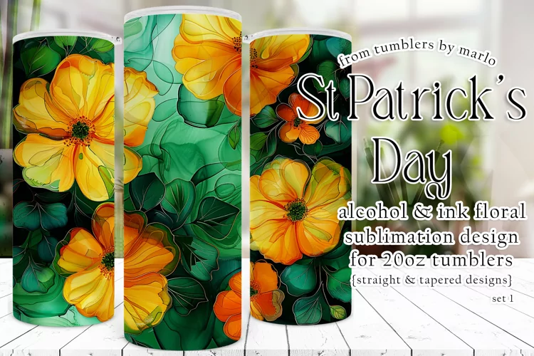 Alcohol Ink Tumbler, St Patrick's Day Floral Tumbler, d1