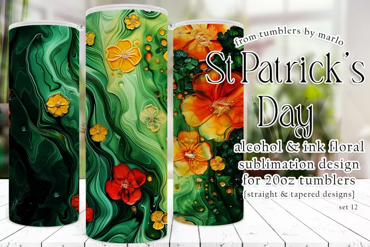 Alcohol Ink Tumbler, St Patrick's Day Floral Tumbler, d12
