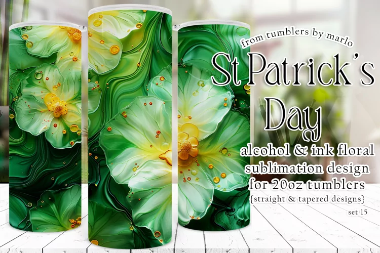 Alcohol Ink Tumbler, St Patrick's Day Floral Tumbler, d15