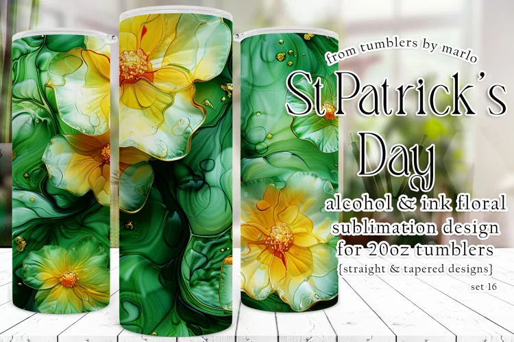 Alcohol Ink Tumbler, St Patrick's Day Floral Tumbler, d16