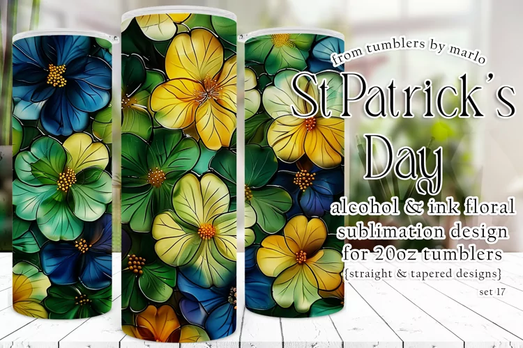 Alcohol Ink Tumbler, St Patrick's Day Floral Tumbler, d17