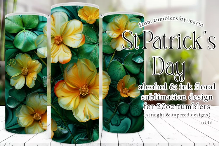 Alcohol Ink Tumbler, St Patrick's Day Floral Tumbler, d18