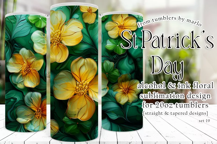 Alcohol Ink Tumbler, St Patrick's Day Floral Tumbler, d19