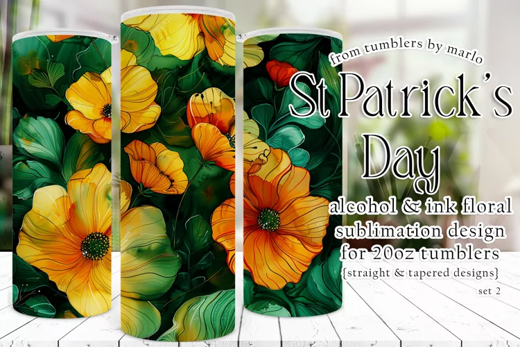 Alcohol Ink Tumbler, St Patrick's Day Floral Tumbler, d2
