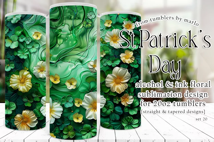 Alcohol Ink Tumbler, St Patrick's Day Floral Tumbler, d20