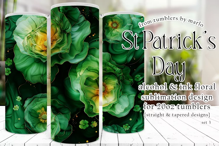Alcohol Ink Tumbler, St Patrick's Day Floral Tumbler, d3