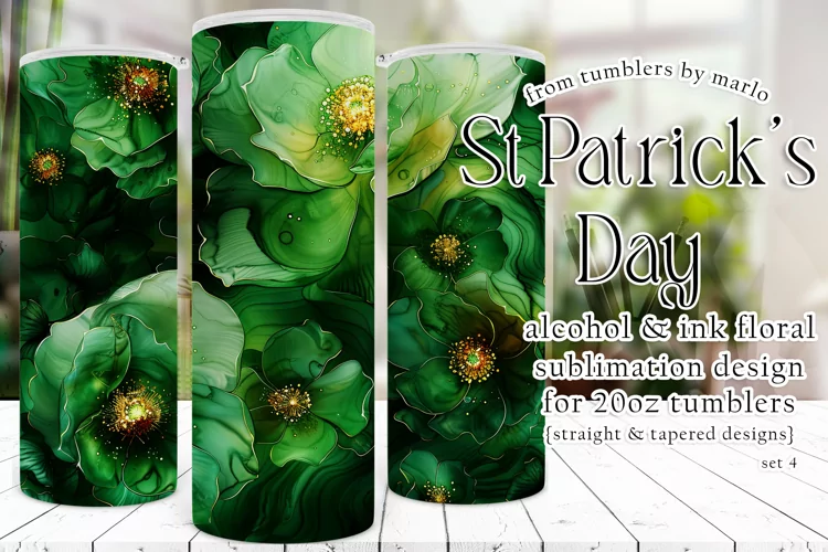 Alcohol Ink Tumbler, St Patrick's Day Floral Tumbler, d4