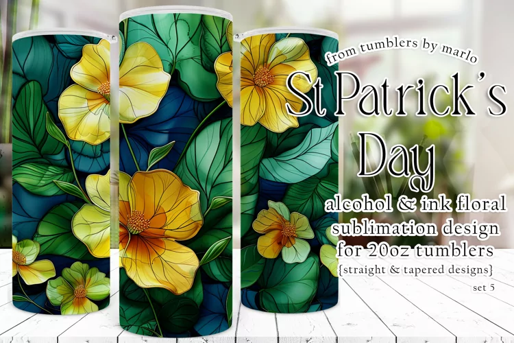 Alcohol Ink Tumbler, St Patrick's Day Floral Tumbler, d5