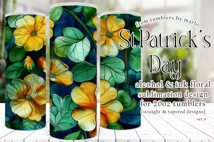 Alcohol Ink Tumbler, St Patrick's Day Floral Tumbler, d6
