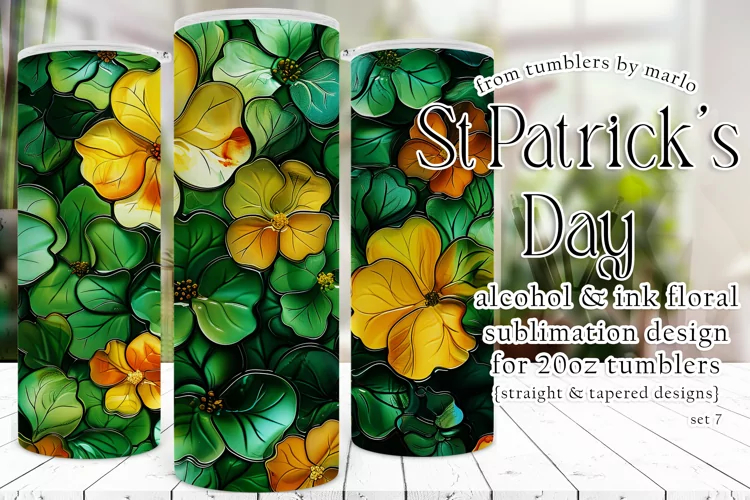 Alcohol Ink Tumbler, St Patrick's Day Floral Tumbler, d7