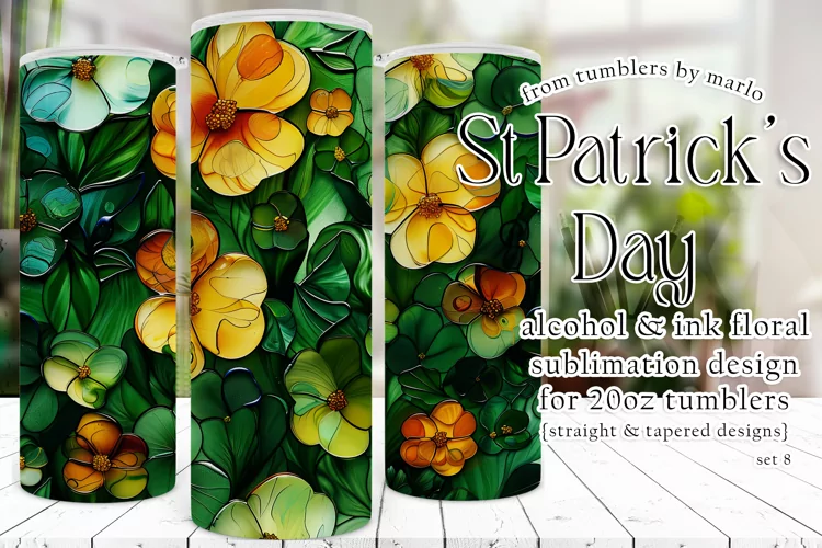 Alcohol Ink Tumbler, St Patrick's Day Floral Tumbler, d8