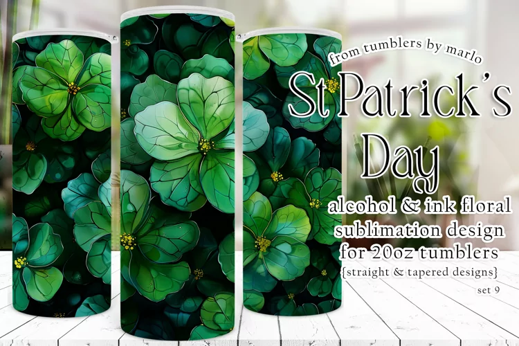 Alcohol Ink Tumbler, St Patrick's Day Floral Tumbler, d9