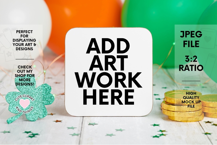 St Patricks Day Coaster Mock Up | Coaster Mock Up W Balloons