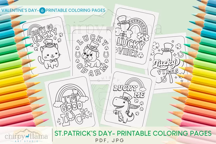ST.PATRICK'S DAY- 6 PRINTABLE COLORING PAGES