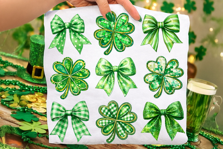 St Patricks Day Coquette Bow PNG, Shamrock PNG, Lucky PNG