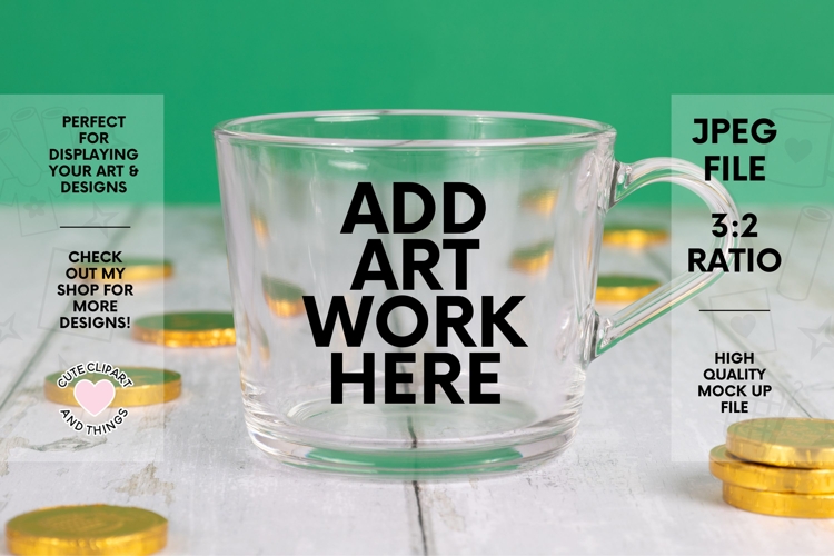 St Patricks Day Mug Mock Up | Glass Mug Mock Up With Coins