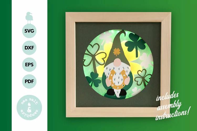 St Patrick's Day Gnome 3D Shadow Box SVG Paper Cut Template