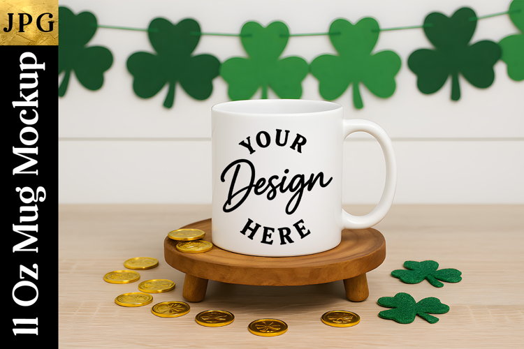 St Patrick’s Day Mug Mockup JPG | Sublimation Cup Mockup