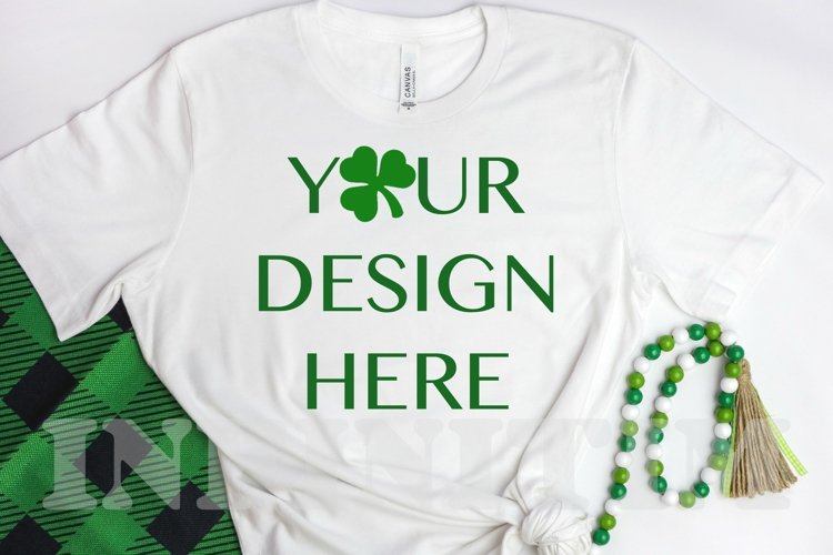 St Patricks Day tshirt mockup White Bella Canvas 3001 mockup